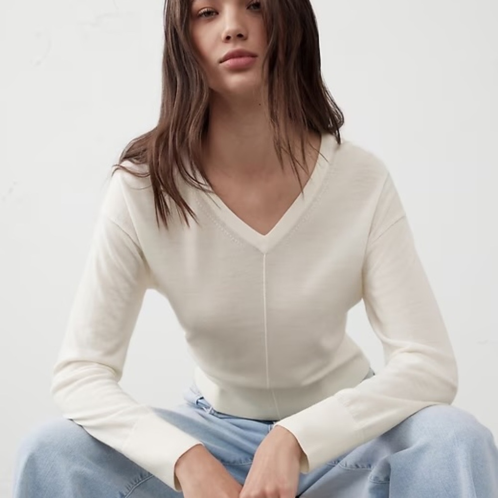 Banana Republic Washable Merino Wool V-Neck Sweater XXS